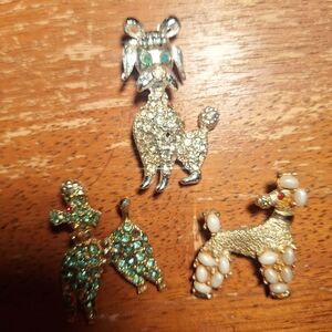 Vintage Poodle Brooch Set with Rhinestones